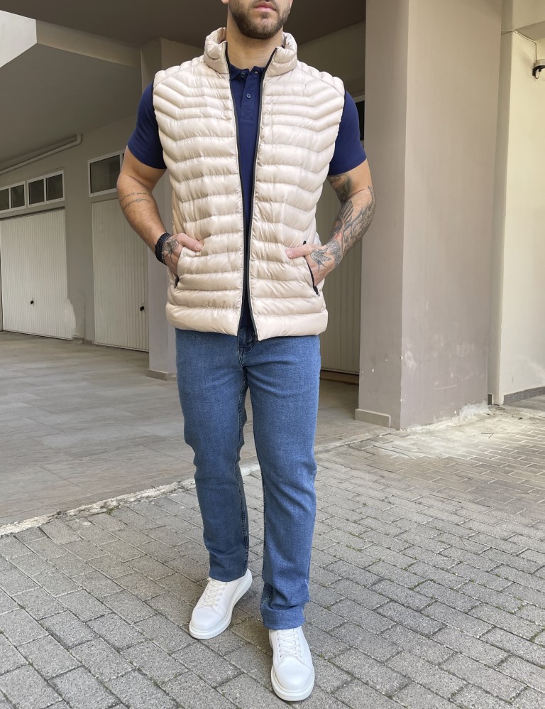 Ανδρικό μπεζ αμάνικο μπουφάν καπιτονέ 3417B φωτογραφία